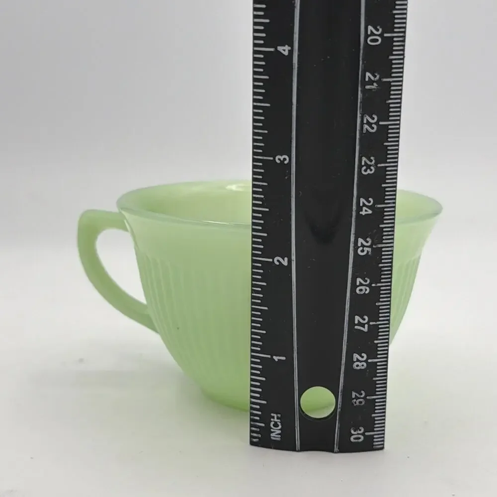 Fire King Tea Cup Green Jadeite Oven Ware Ribbed Anchor Hocking VTG Jane Ray